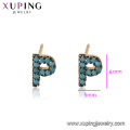 94992 xuping manufacturers wholesale blue turquoise unique letter p 18k gold plated stud earring